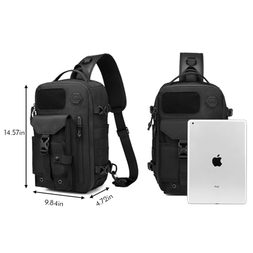 OZUKO 11L Tactical Sling Bag Black with Velcro Crossbody Shoulder Chest Bag