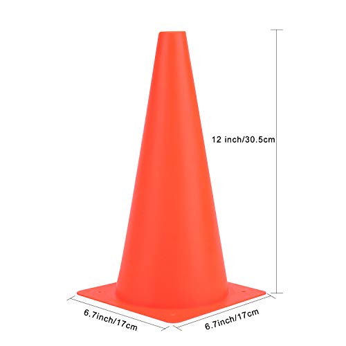 12-Inch Traffic Training Cones Set of 12 - Orange Plastic Agility Markers