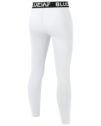 Youth Athletic Compression Leggings - Quick Dry - Medium White
