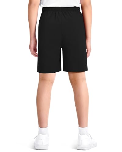 Boys Athletic Shorts with Pockets - Quick Dry, 11-12 Years, Black