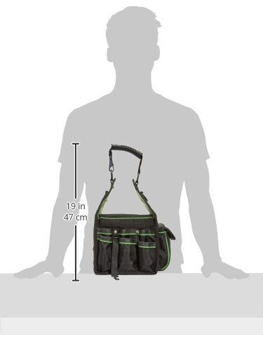 Hilmor HT 1839078 HVAC Tool Bag with 27 Pockets, Key Clip, Tape Loop, Shoulder Strap,HVAC/R Tools and Equipment, Black/Green, 13”