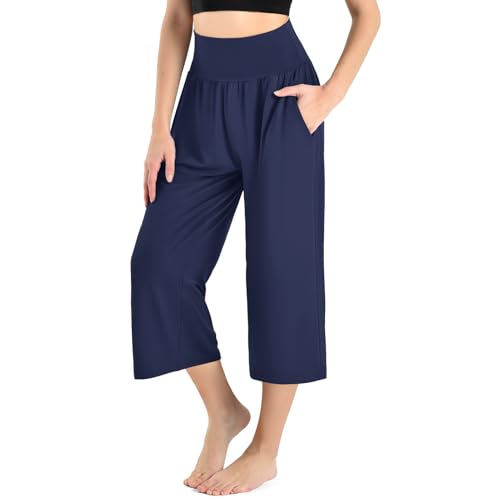 Ipletix Women's Capri Pants 23" Inseam Gaucho Wide Leg Navy Small