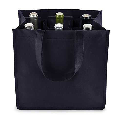 Wine Tote Bag with Dividers - 6 Bottle Carrier for Travel, Blue