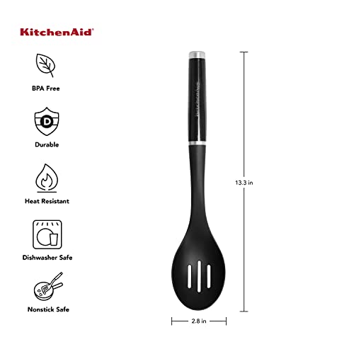 Slotted Spoon - Heat Resistant Nylon, Dishwasher Safe - One Size, Black