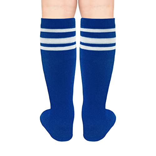Kids Soccer Socks - Toddler Knee High Tube Socks, Blue/White (3-6 Years)