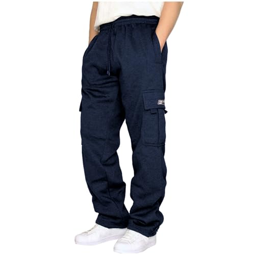 A WATERWANG Men's X-Large Navy Cargo Sweatpants Fleece Joggers with Pockets