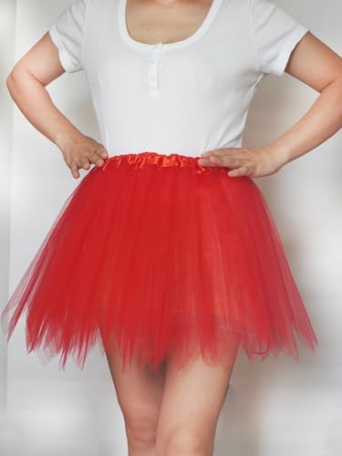 3-Layer Tulle Tutu Skirt for Women & Teens - Red - X-Large