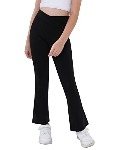 Girls High Waist Flare Yoga Pants - Black, 13-14 Years