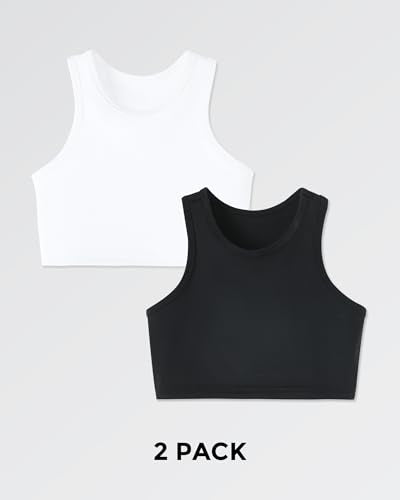 Girls Sports Bra Racerback Crop Tank Top for Kids 7-8 Years Black & White