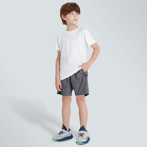 Boys Quick Dry Athletic Running Shorts with Zipper Pockets
