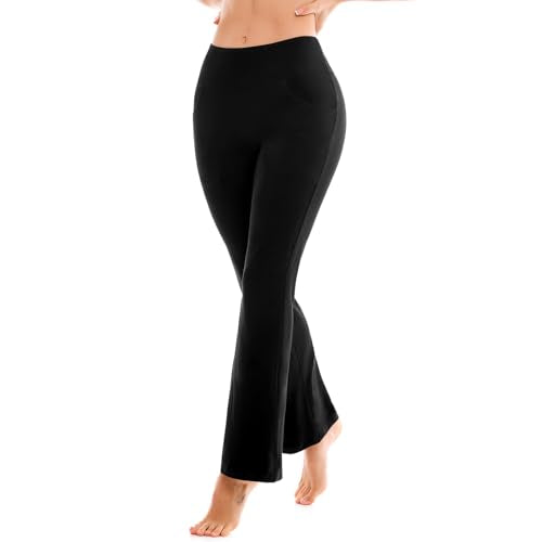 SINOPHANT Flare Leggings for Women with Pockets, Petite 28" Inseam, Medium, Black