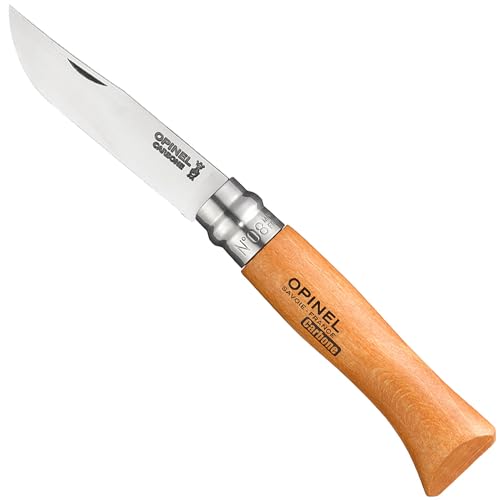 Opinel No. 08 Carbone Carbon Steel Folding Pocket Knife with Beechwood Handle - No. 8