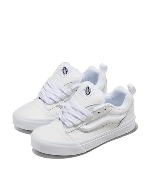 Vans Unisex Knu Skool Shoe | '90s Retro Puffy Low-Top Fashion Sneakers for Men & Women, Leather True White, 6/7.5