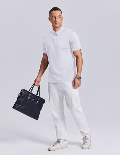 PINSPARK Men's Short Sleeve Golf Polo Shirt - Quick Dry Collared Shirt, Large White