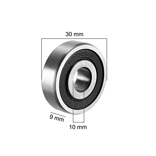 6200 RS Deep Groove Ball Bearings 10x30x9mm - Chrome Steel - 2 Pack