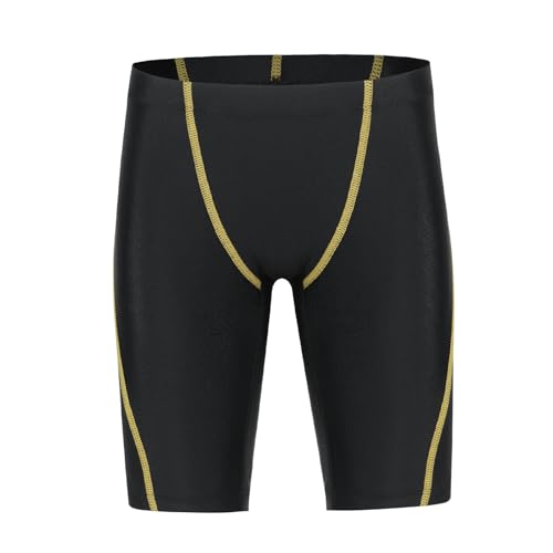 Boys Swim Jammers - Youth Swimming Trunks UPF50+ - Large Yellow Line