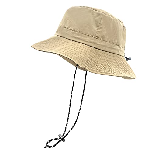 Woogwin Waterproof Bucket Hat with Chin Strap - Quick Dry, Packable Sun & Safari Hat, Khaki, Medium-X-Large