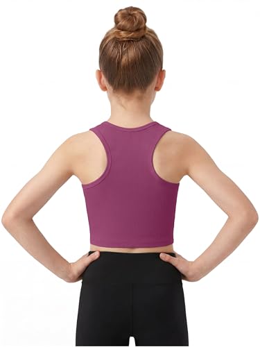 Girls Athletic Ribbed Crop Tank Top for Dance & Yoga - 11-12 Years / Dry Rose