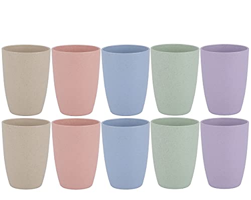 LuckyZone 10Pcs Eco-Friendly Wheat Straw Reusable Cups 12oz - Unbreakable & Dishwasher Safe Set
