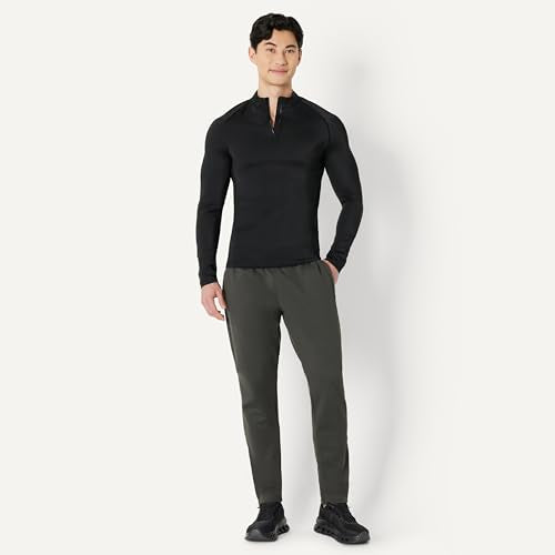 Men's Long-Sleeve Quarter Zip Rash Guard Shirt - Large, Washed Black