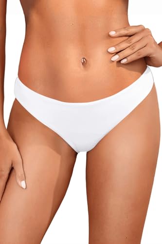 Women Low Rise Bikini Bottoms Small White Moderate Coverage Swimsuit Bottoms