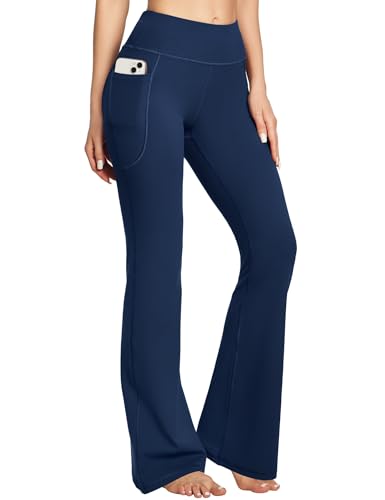 Heathyoga Women’s Flare Yoga Pants with Pockets - Dark Blue, Medium Size