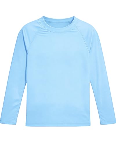 Boys' Long Sleeve Rash Guard Swim Shirt - UPF 50+, 6-8 Years Light Blue