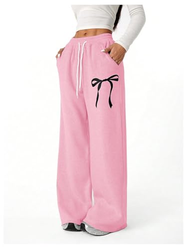 Girls Wide Leg High Waisted Sweatpants - Pink, Size 10 Years, Trendy Baggy Pants
