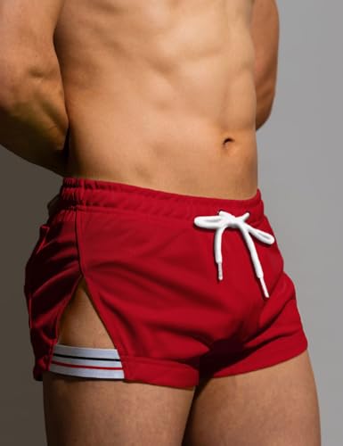 Mens Athletic Workout Shorts Large Red No Lining GYMAPE