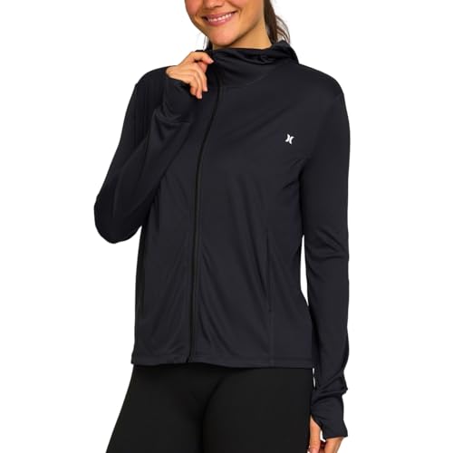 Women's Sun Hoodie Jacket - SPF 50+ Protection, Zip-Front, Medium/Black