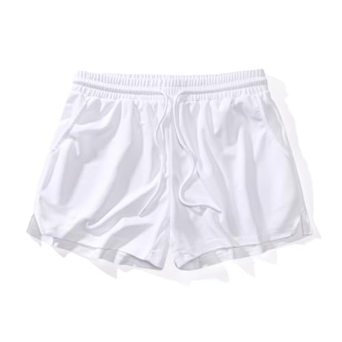 Kiuwoba Men's 3-Inch Mesh Running Shorts with Pockets, Quick Dry, White, Size M