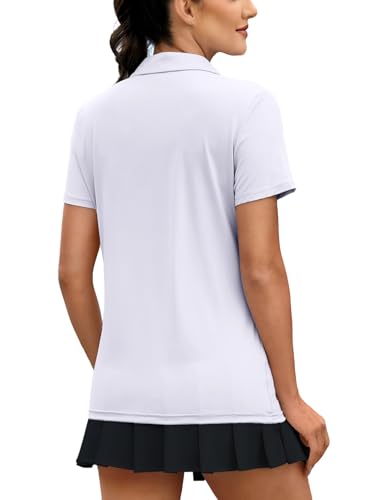Women’s Polo Shirts Golf V-Neck Short Sleeve Top - White, Medium - 3rd Hill
