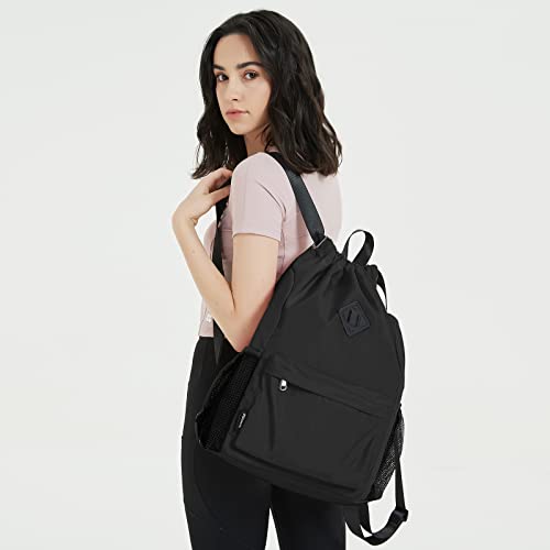 Drawstring Backpack with Shoe Compartment - Water-Resistant Gym Bag
