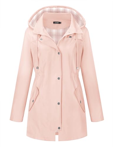 Pink Large Waterproof Women’s Raincoat with Hood - Lightweight Outdoor Hiking Jacket