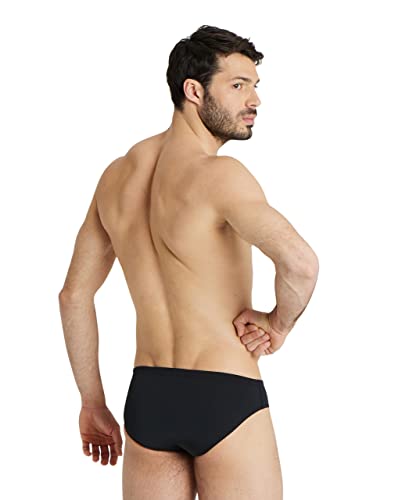 Arena Men's Solid Team Swim Brief Black/White - Athletic Swimwear, Quick-Dry, UV Protection, Adjustable Waist