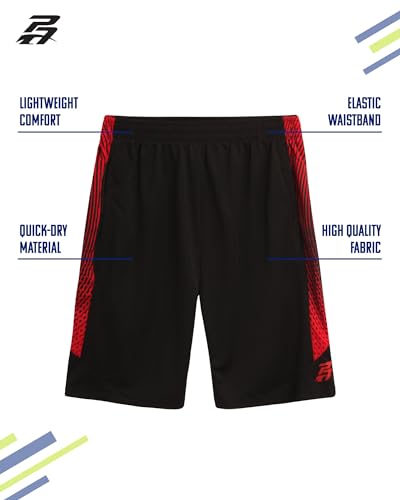 Boys Athletic Shorts - 2 Pack Quick Dry Basketball Gym Shorts with Pockets - Navy Neon/Black Red