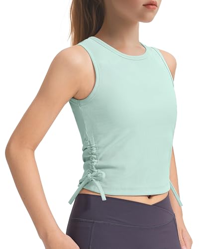 Girls Ribbed Knit Athletic Crop Tank Top - Light Green, 5-6 Years