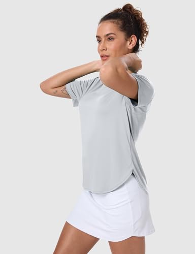 Women's Large Grey Sun Protection Workout Shirt UPF 50+ Athletic Top
