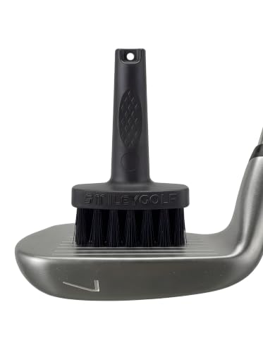 Smiley Golf Mini Golf Brush – Retractable Groove Cleaner with Carabiner Clip (20" Extendable Cord) – Nylon Non-Scratch Bristles
