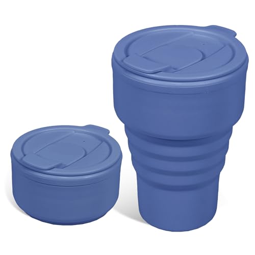 Collapsible Silicone Camping Cup 13oz - Leakproof Travel Mug, Blue