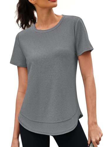 Women's Short Sleeve Workout Top - Quick Dry Yoga & Running Shirt, Size S-3XL, Grey / Large - 3rd Hill
