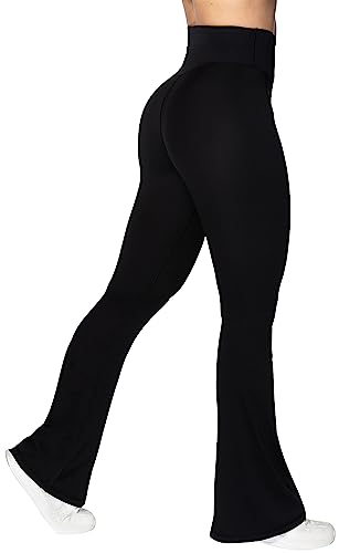 Sunzel Flare Leggings for Women, Crossover Yoga Pants with Tummy Control, 34in Inseam, Medium, Black