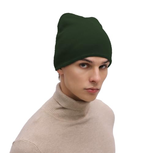 Thick Knitted Winter Beanie for Men & Women - Beige/Dark Green