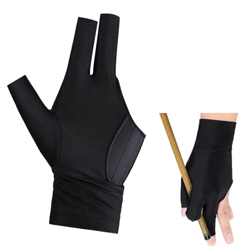 3-Finger Billiard Glove for Left Hand - Breathable Spandex - One Size, Black