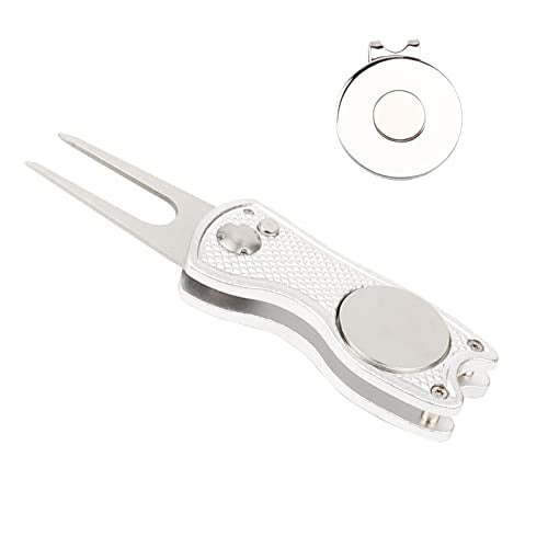 Golf Divot Repair Tool with Ball Marker & Magnetic Clip - Silver