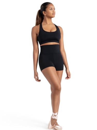 Capezio Women's High Waisted Dance Shorts Small Black - Elastic-Free Waist, Comfortable Nylon-Spandex Blend