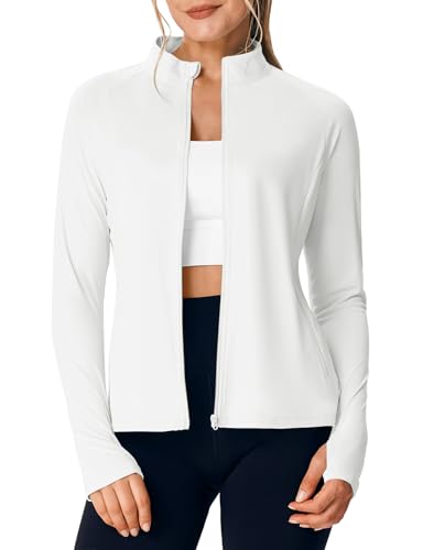 TBMPOY Women's UPF 50+ Sun Protection Lightweight Zip Jacket - White, Medium