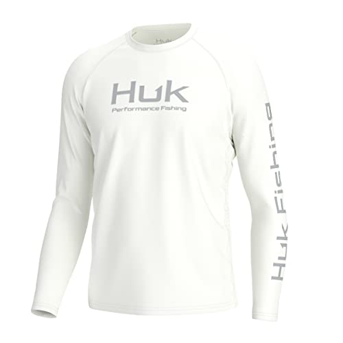 HUK Men’s Pursuit Vented Long Sleeve Fishing Shirt - White Large +30 UPF