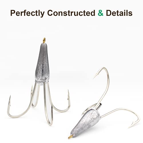 Weighted Treble Fishing Hooks - 1.05oz Three Claw & Four Claw