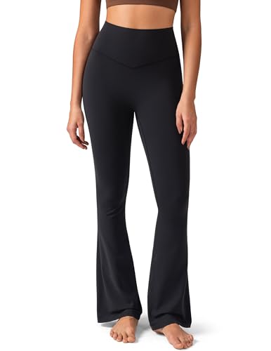 Colorfulkoala No Front Seam Flare Leggings for Women - Tummy Control, Medium, Black